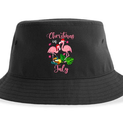 Christmas In July Flamingo With Santa Hat Sustainable Bucket Hat