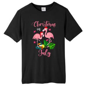 Christmas In July Flamingo With Santa Hat Tall Fusion ChromaSoft Performance T-Shirt