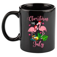 Christmas In July Flamingo With Santa Hat 11oz C Handle Ceramic Mug
