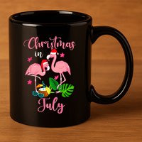 Christmas In July Flamingo With Santa Hat 11oz C Handle Ceramic Mug