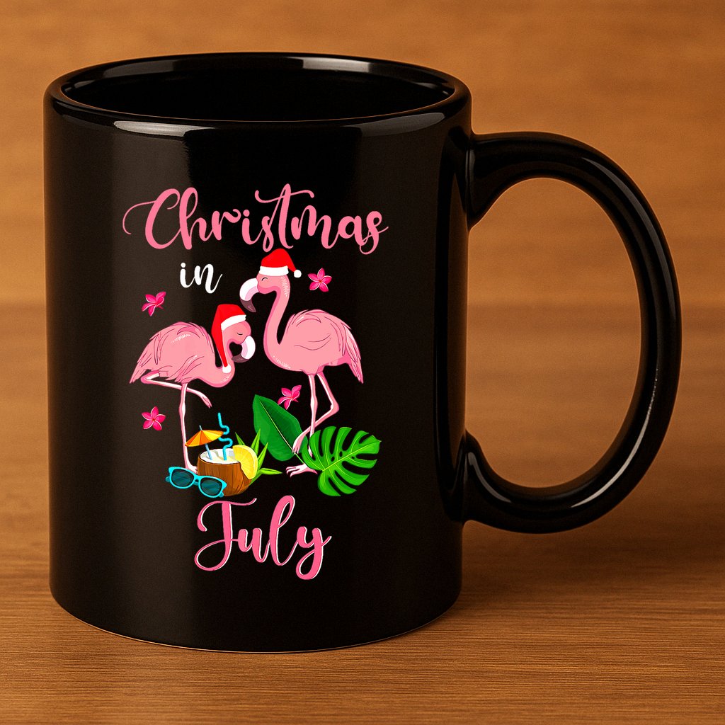 Christmas In July Flamingo With Santa Hat 11oz C Handle Ceramic Mug