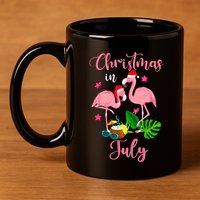 Christmas In July Flamingo With Santa Hat 11oz C Handle Ceramic Mug