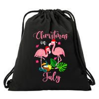 Christmas In July Flamingo With Santa Hat Drawstring Bag