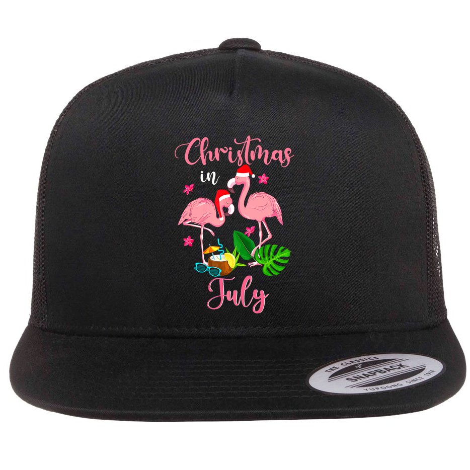 Christmas In July Flamingo With Santa Hat Flat Bill Trucker Hat