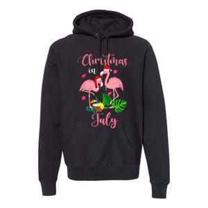 Christmas In July Flamingo With Santa Hat Premium Hoodie