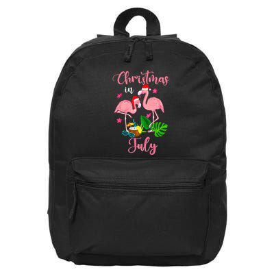 Christmas In July Flamingo With Santa Hat 16 in Basic Backpack