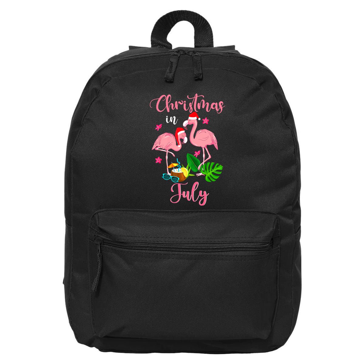 Christmas In July Flamingo With Santa Hat 16 in Basic Backpack