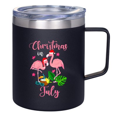 Christmas In July Flamingo With Santa Hat 12oz Stainless Steel Coffee Mug
