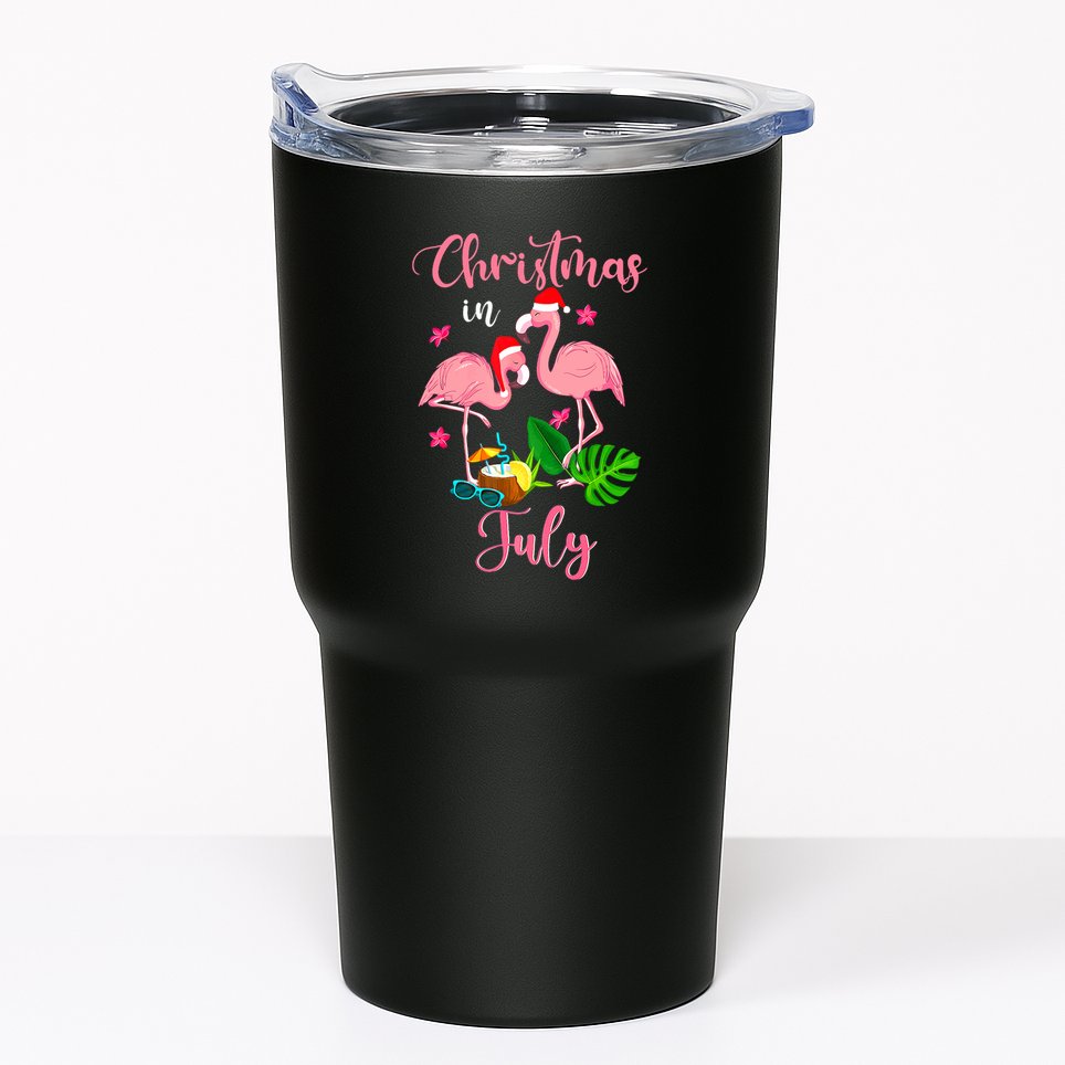 Christmas In July Flamingo With Santa Hat Tumbler