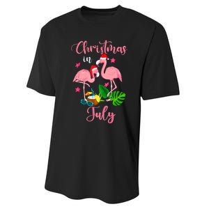 Christmas In July Flamingo With Santa Hat Performance Sprint T-Shirt