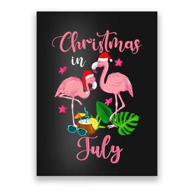 Christmas In July Flamingo With Santa Hat Poster
