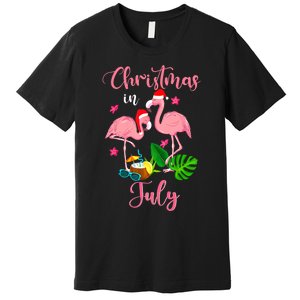 Christmas In July Flamingo With Santa Hat Premium T-Shirt