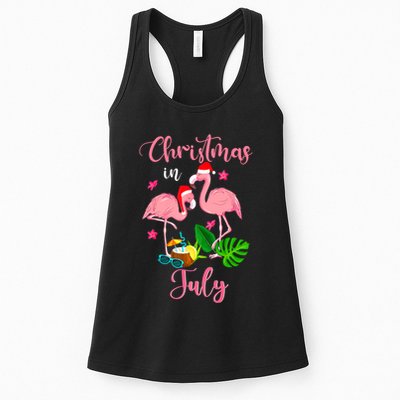 Christmas In July Flamingo With Santa Hat Womens Tank Top
