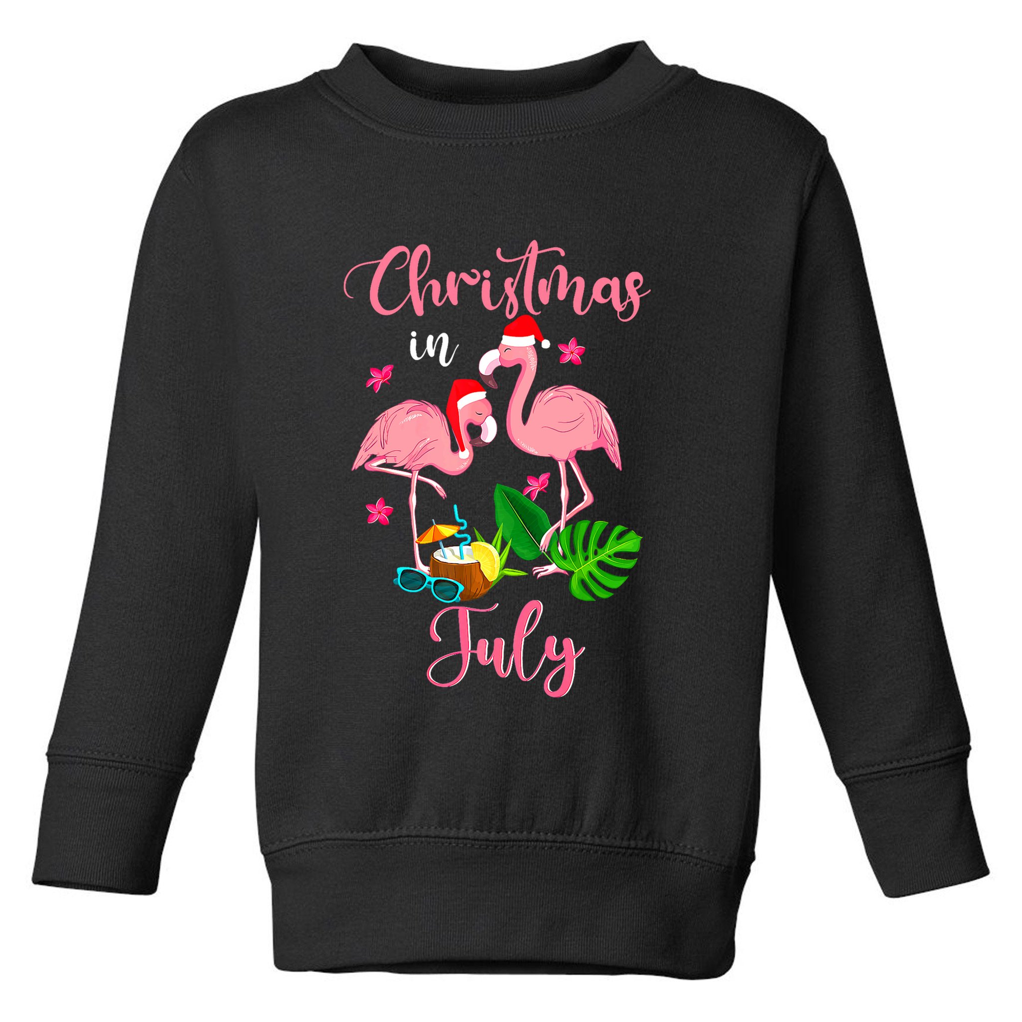 Christmas In July Flamingo With Santa Hat Toddler Sweatshirt