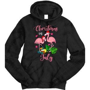 Christmas In July Flamingo With Santa Hat Tie Dye Hoodie