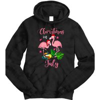 Christmas In July Flamingo With Santa Hat Tie Dye Hoodie