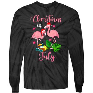 Christmas In July Flamingo With Santa Hat Tie-Dye Long Sleeve Shirt