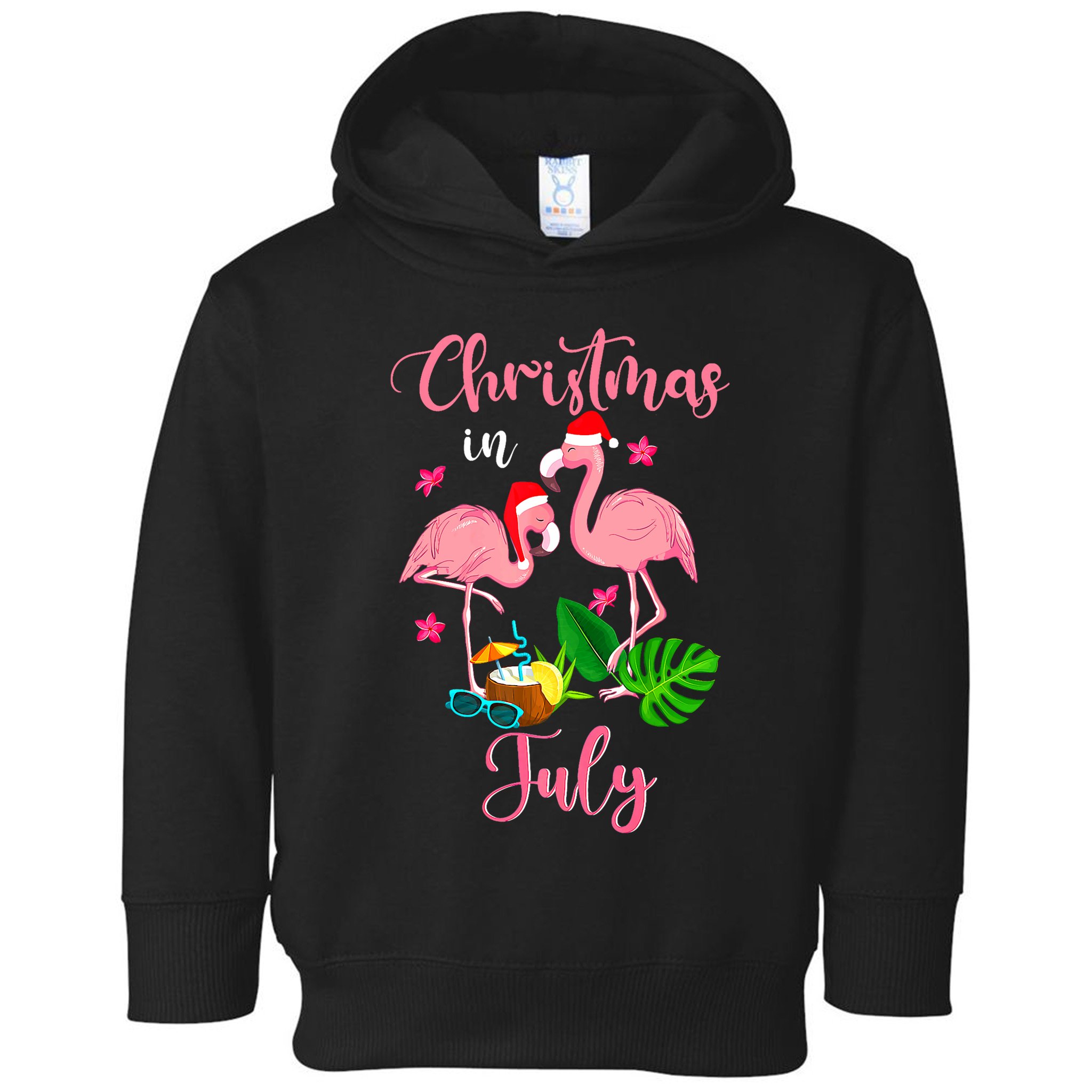 Christmas In July Flamingo With Santa Hat Toddler Hoodie