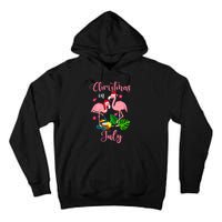 Christmas In July Flamingo With Santa Hat Tall Hoodie