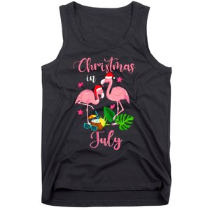 Christmas In July Flamingo With Santa Hat Tank Top