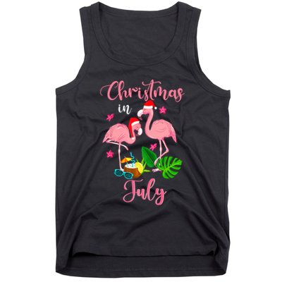 Christmas In July Flamingo With Santa Hat Tank Top
