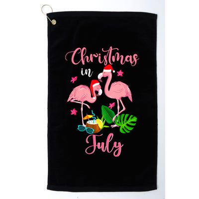 Christmas In July Flamingo With Santa Hat Golf Towel