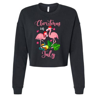 Christmas In July Flamingo With Santa Hat Cropped Pullover Crew