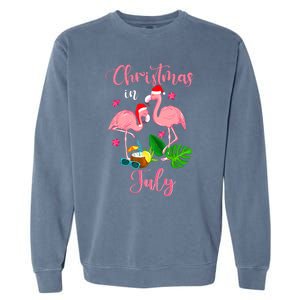 Christmas In July Flamingo With Santa Hat Garment-Dyed Sweatshirt