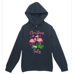 Christmas In July Flamingo With Santa Hat Urban Pullover Hoodie