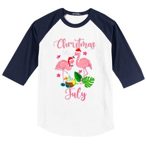 Christmas In July Flamingo With Santa Hat Baseball Sleeve Shirt