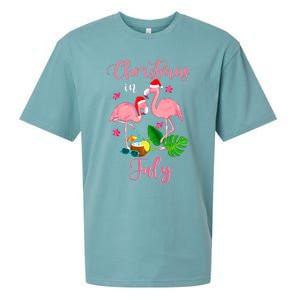 Christmas In July Flamingo With Santa Hat Sueded Cloud Jersey T-Shirt