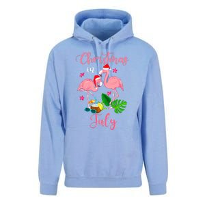 Christmas In July Flamingo With Santa Hat Unisex Surf Hoodie