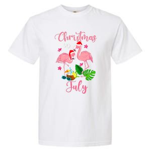 Christmas In July Flamingo With Santa Hat Garment-Dyed Heavyweight T-Shirt