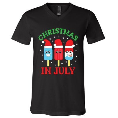 Christmas In July Shirts Ice Pops Santa Funny V-Neck T-Shirt