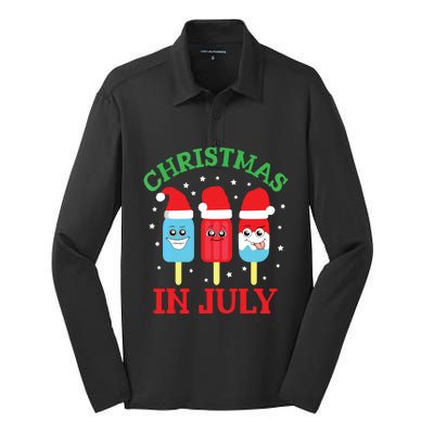 Christmas In July Shirts Ice Pops Santa Funny Silk Touch Performance Long Sleeve Polo