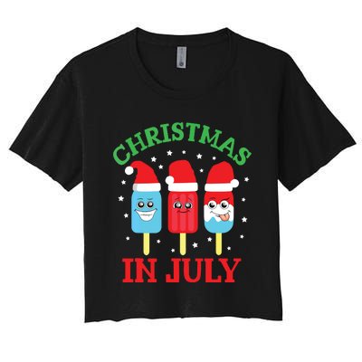 Christmas In July Shirts Ice Pops Santa Funny Women's Crop Top Tee