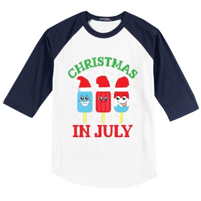 Christmas In July Shirts Ice Pops Santa Funny Baseball Sleeve Shirt