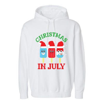 Christmas In July Shirts Ice Pops Santa Funny Garment-Dyed Fleece Hoodie