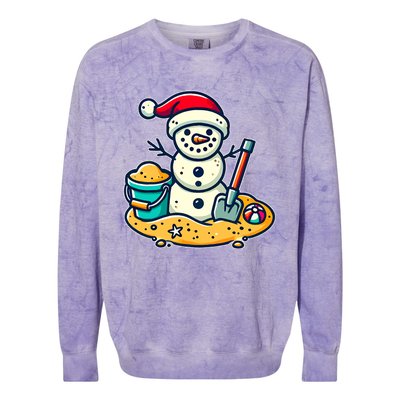 Christmas In July Sand Snowman Santa Hat Shovel Xmas Beach Colorblast Crewneck Sweatshirt