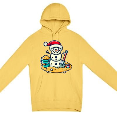 Christmas In July Sand Snowman Santa Hat Shovel Xmas Beach Premium Pullover Hoodie