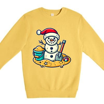 Christmas In July Sand Snowman Santa Hat Shovel Xmas Beach Premium Crewneck Sweatshirt