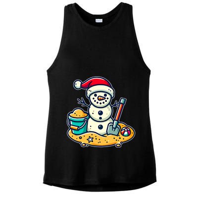 Christmas In July Sand Snowman Santa Hat Shovel Xmas Beach Ladies PosiCharge Tri-Blend Wicking Tank