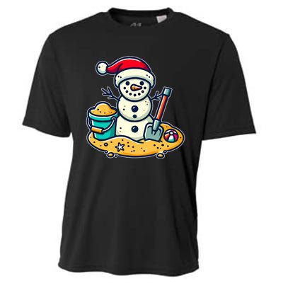 Christmas In July Sand Snowman Santa Hat Shovel Xmas Beach Cooling Performance Crew T-Shirt