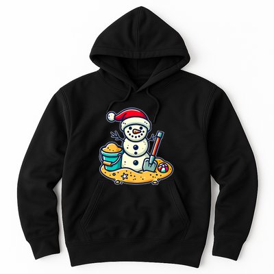 Christmas In July Sand Snowman Santa Hat Shovel Xmas Beach Hoodie