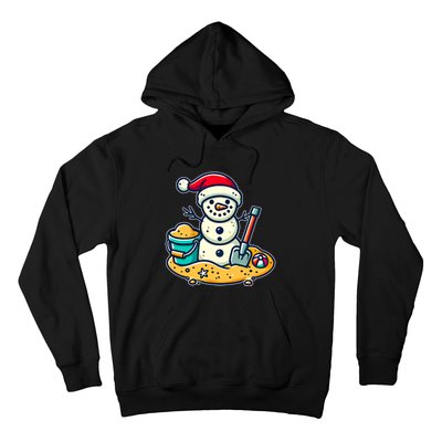 Christmas In July Sand Snowman Santa Hat Shovel Xmas Beach Hoodie