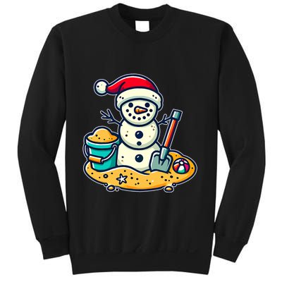 Christmas In July Sand Snowman Santa Hat Shovel Xmas Beach Sweatshirt