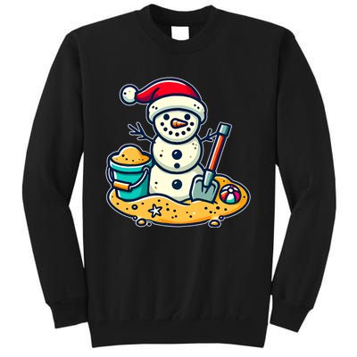 Christmas In July Sand Snowman Santa Hat Shovel Xmas Beach Sweatshirt