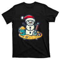 Christmas In July Sand Snowman Santa Hat Shovel Xmas Beach T-Shirt