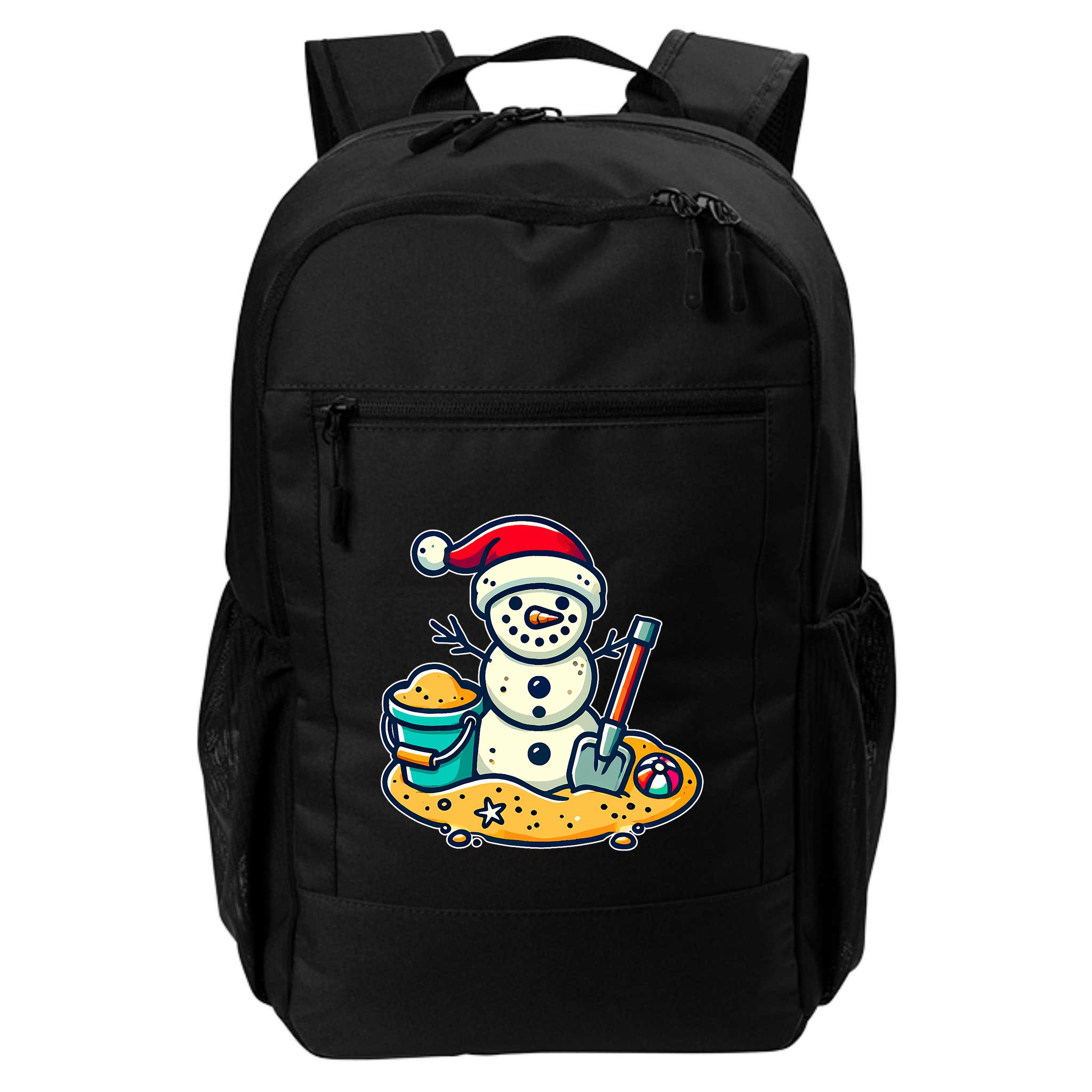 Christmas In July Sand Snowman Santa Hat Shovel Xmas Beach Backpack