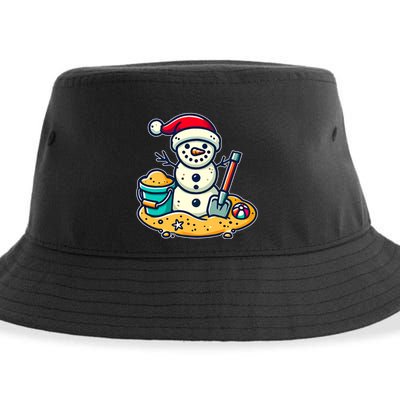 Christmas In July Sand Snowman Santa Hat Shovel Xmas Beach Sustainable Bucket Hat